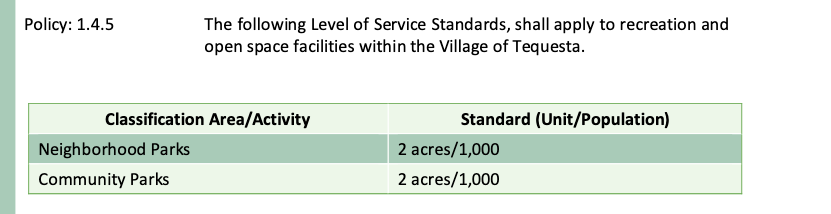 Comprehensive Development Plan parks level of service policy